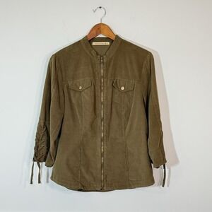 XCVI Wearables Ashlynn Microcord Jacket Womens LG Olive Full Zip Lagenlook Artsy